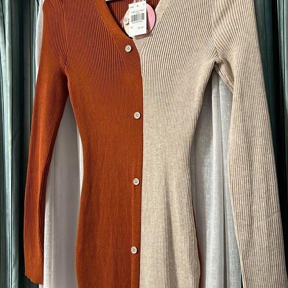 Color Blocked Faux Button Down Sweater Dress - Picture 3 of 4